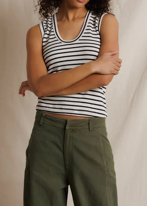Perfect White Tee Tracy Cotton Jersey Striped U-Neck Tank | Natural/Black Stripe