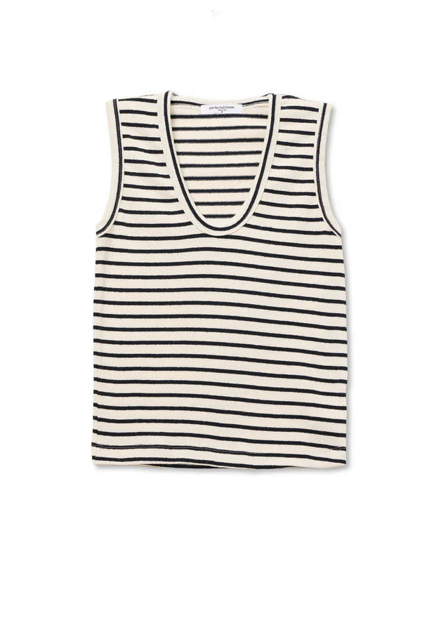 Perfect White Tee Tracy Cotton Jersey Striped U-Neck Tank | Natural/Black Stripe