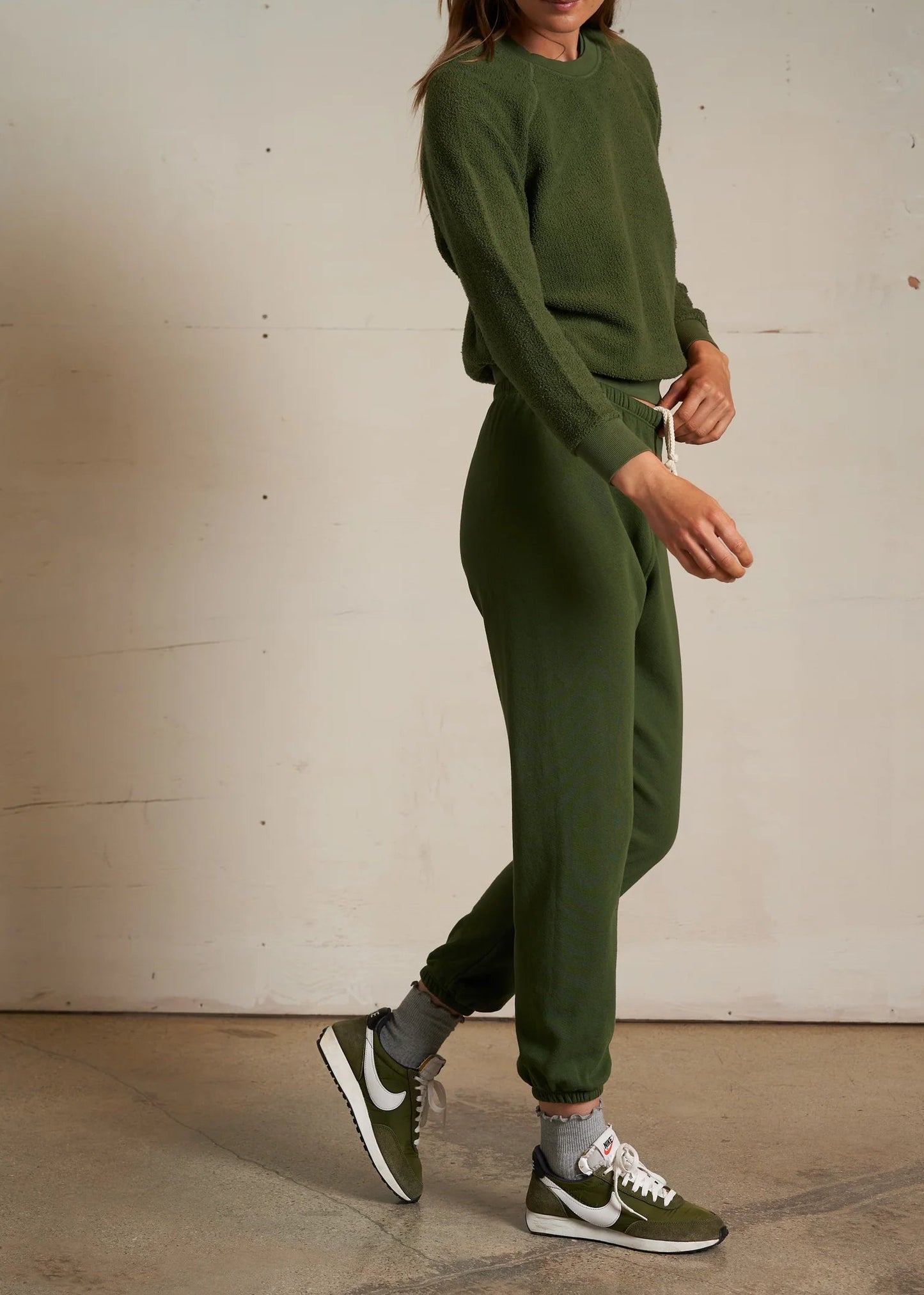 Perfect White Tee Ziggy Inside Out Cotton Fleece Bracelet Sleeve Shrunken Crew | Fern Green