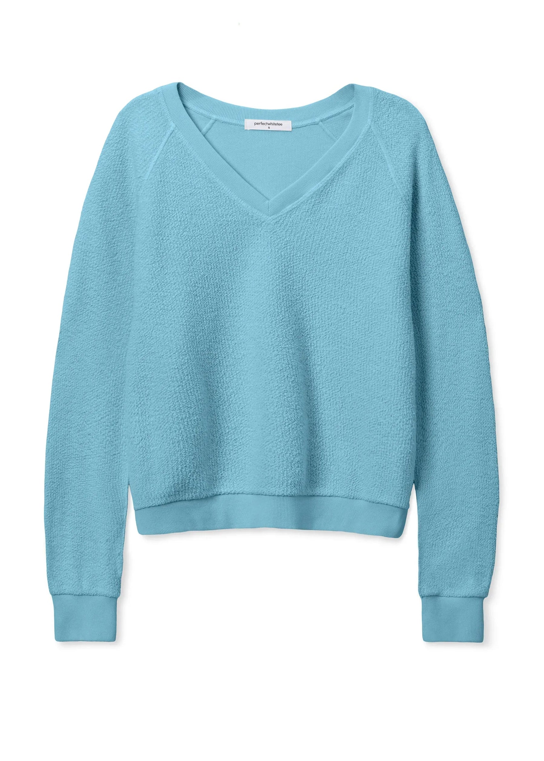 Perfect White Tee Ziggy Reverse Fleece V Neck | Milky Blue
